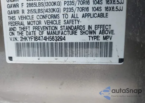 2004 Honda Pilot Ex из США, поврежденный, VIN 2HKYF18474H563294